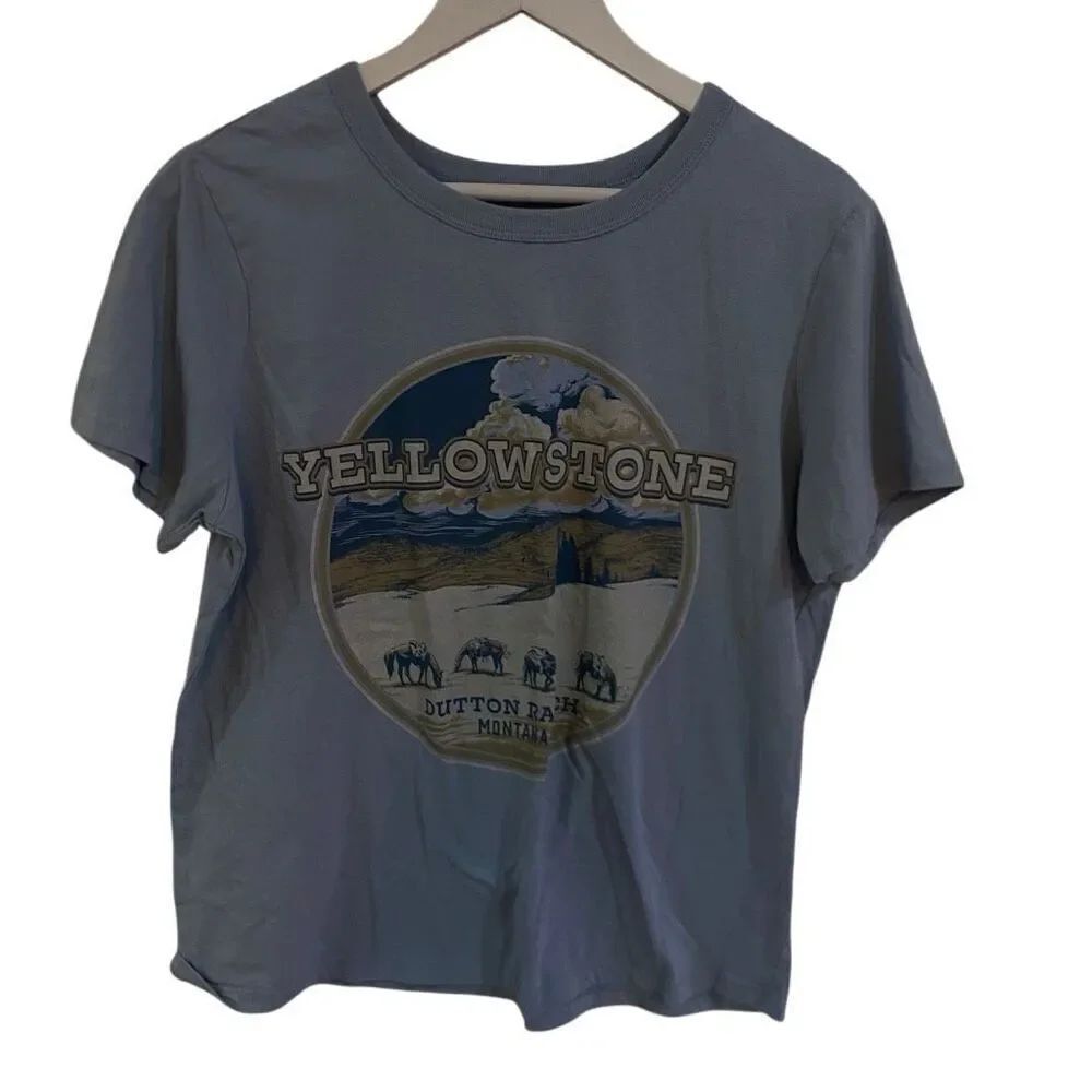 Yellowstone large short sleeve Dutton ranch Montana mountain scene